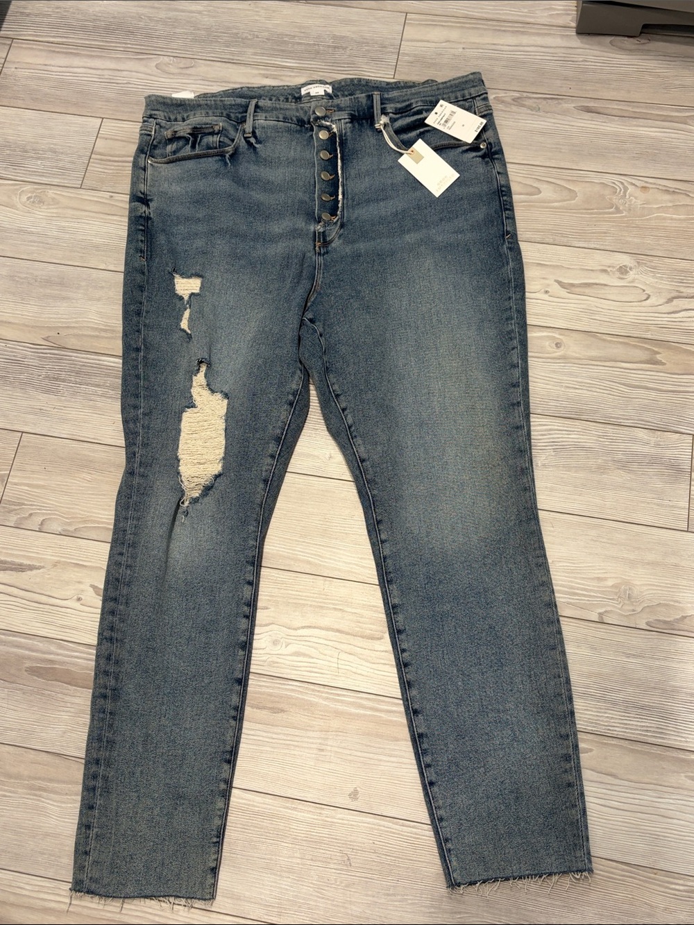Good American Skinny High-Rise Distressed Women’s Jeans - Washed Blue-Size 22